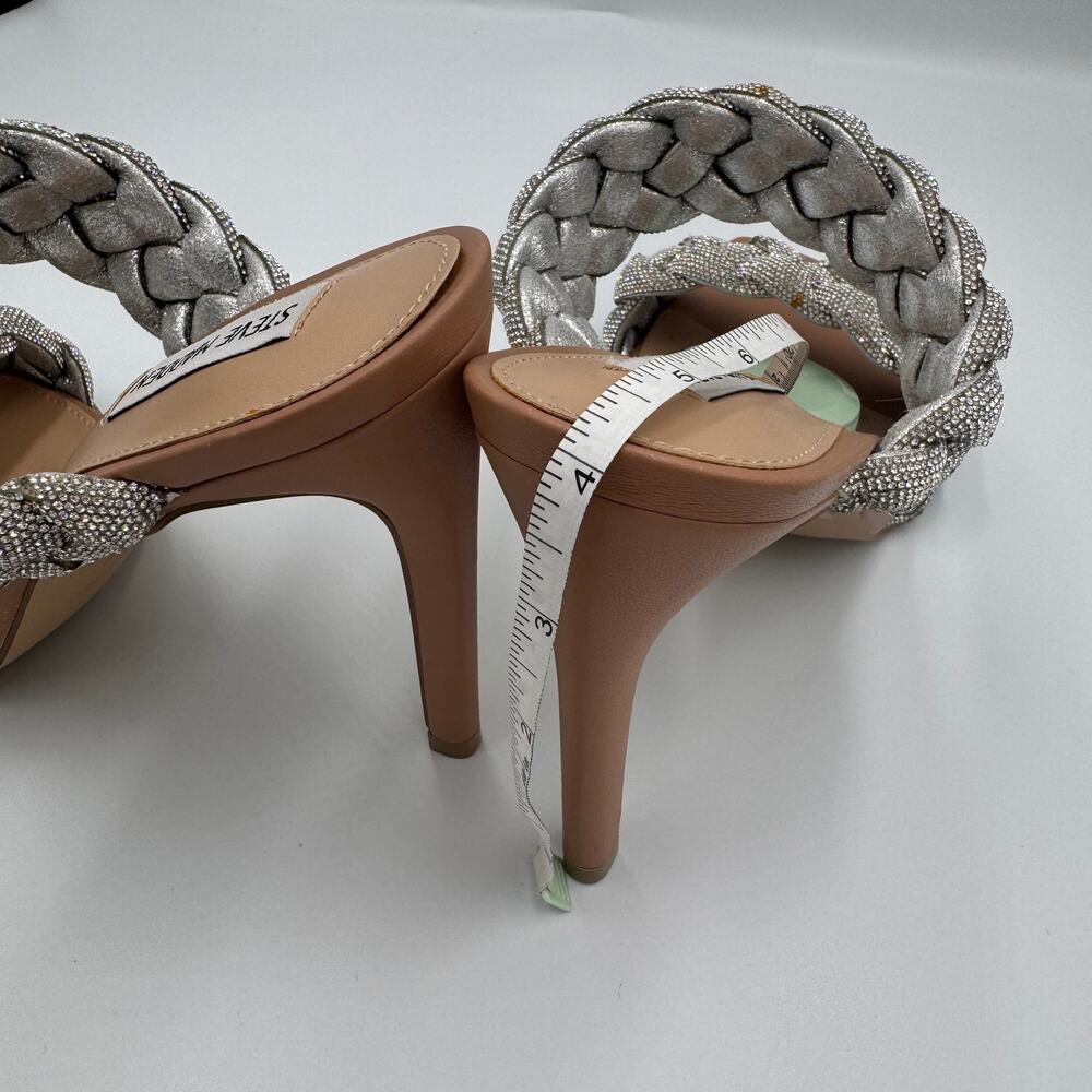 Steve Madden Kenley Silver Rhinestone Braided Double Strap Stiletto Mule Heel 10 - Picture 11 of 16